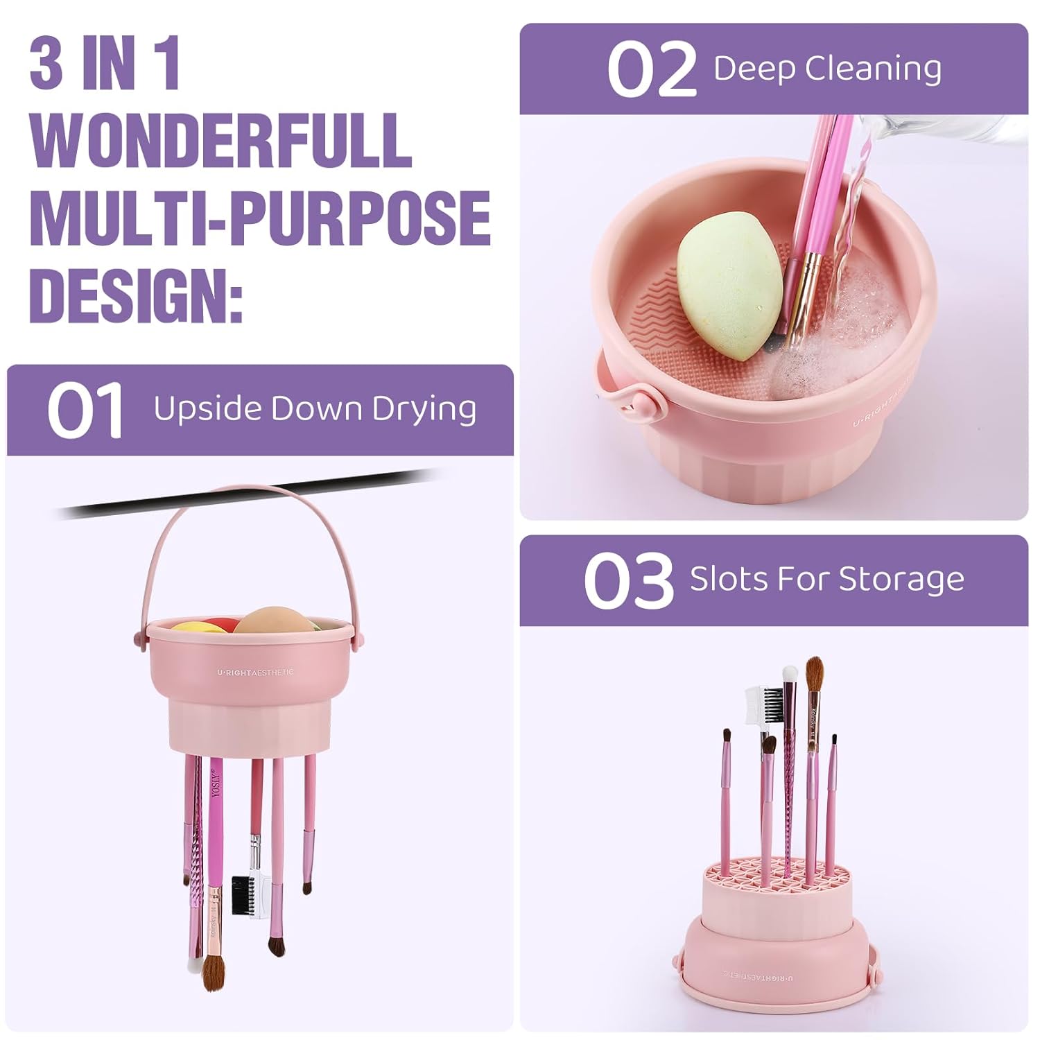 GlowNest | 3 in 1 Silicone Makeup Brush Cleaner Bowl